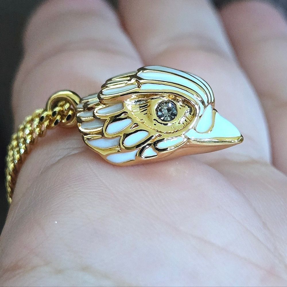 Kurt Geiger Porcelain White Enamel Signature Eagle🦅 Head Pendant Necklace - NWT